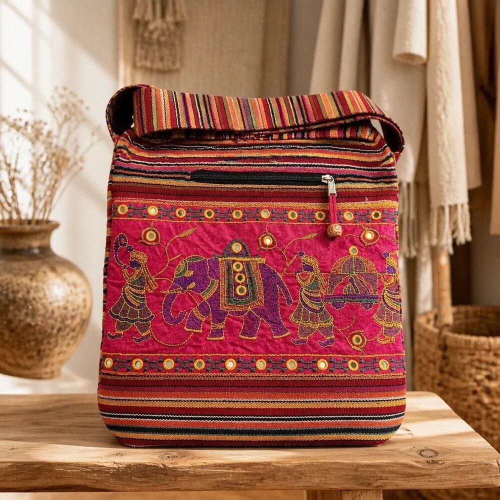 Tribe Azure Colorful Knit Crossbody Shoulder Bag Boho Hippie Festival Vacation